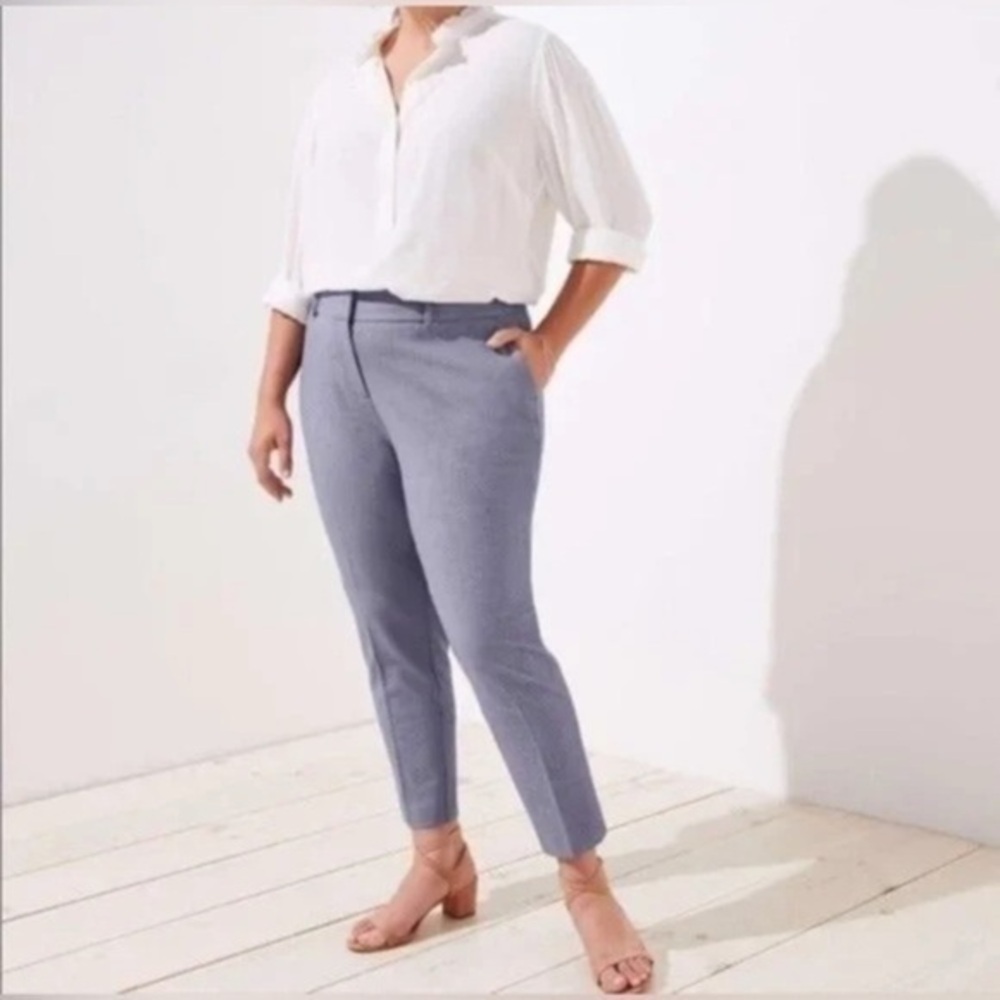 Loft Women’s 8 Marisa Blue White Dot Knit Skinny Crop Ankle Trouser Dress Pant M